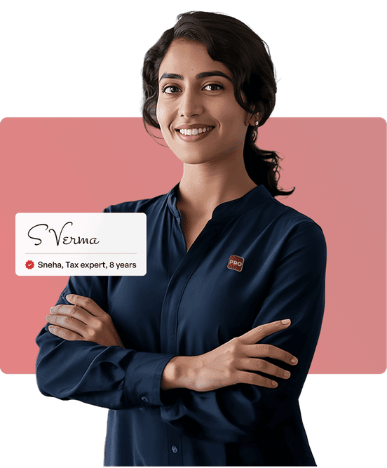 Sneha, a tax expert, standing in her office workspace.