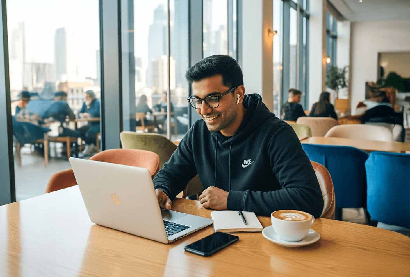 Man connecting his broker account and checking his NRE account statement on a laptop.