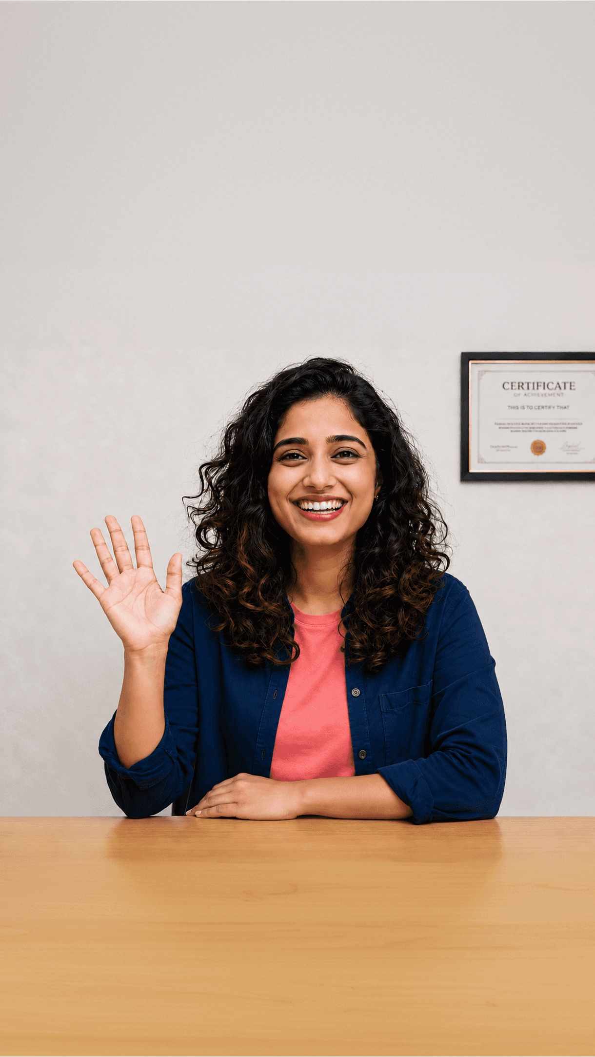 Isha, a tax expert with 5 years of experience, waving during a video call with Karan