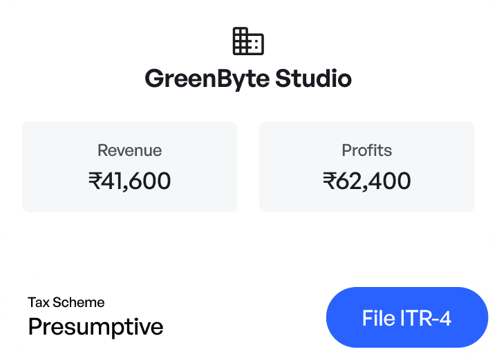 Screen showing the Revenue and Profits under Presumptive Tax Scheme