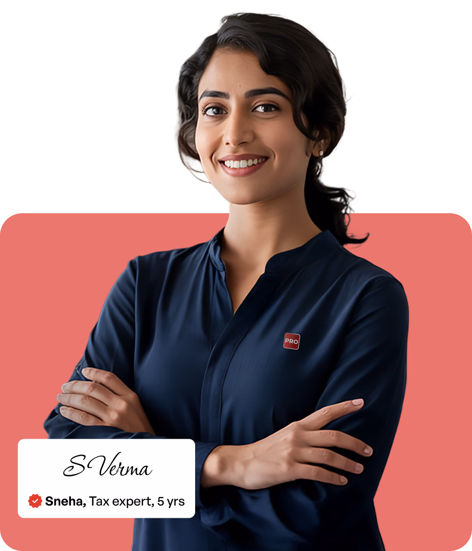 A Tax expert standing with a name tag “S. Verma, Tax expert since 5 years"