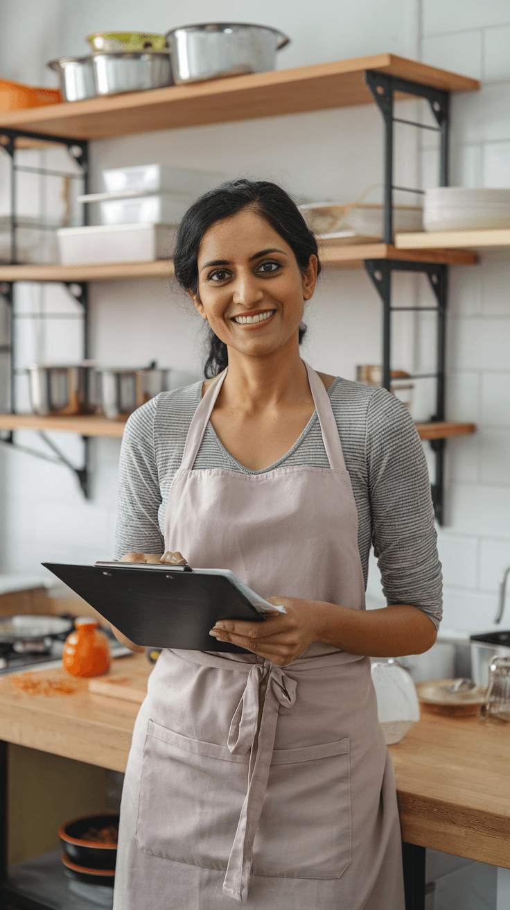 Home Baker, Kavita, reviewing documents with a Tax Expert for her small business taxes.
