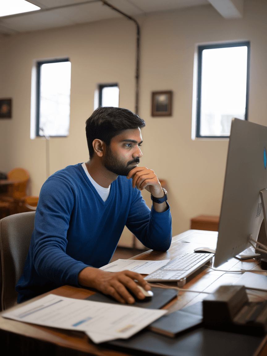 Individual Trader, Ravi, sitting at his desk, receiving personalized advice for managing investment-related tax situations from a Tax Expert