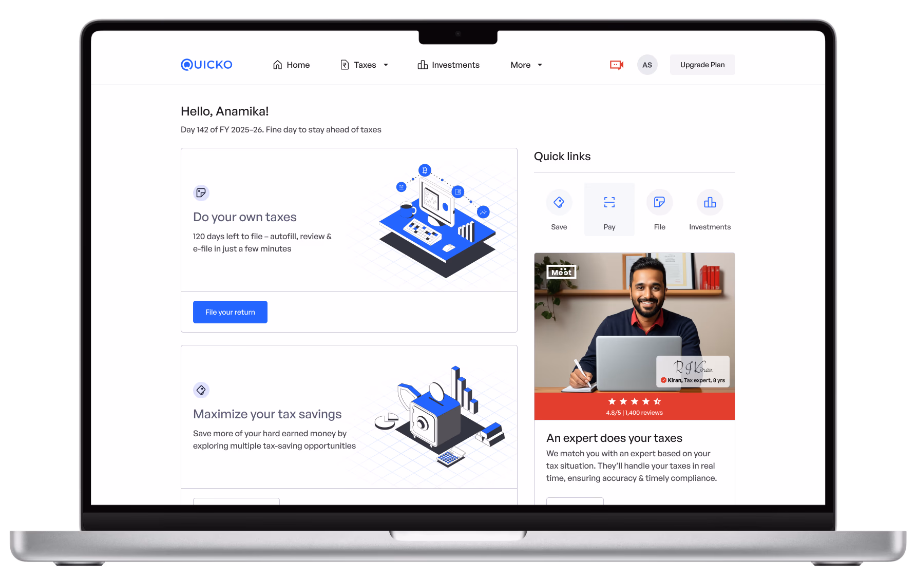 Mockup showing the income tax app by Quicko