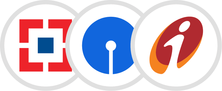 Logos of HDFC Bank, SBI Bank and ICICI Bank